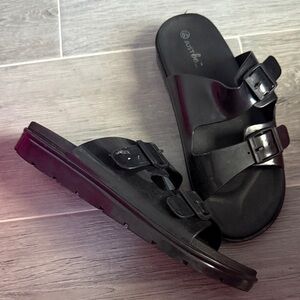 Just Be Black Slide Sandals with Buckles